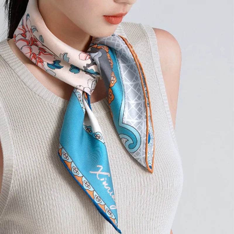 100% Mulberry Silk Jiangnan Bloom Silk Square Scarf 68 x 68 Cm - SinoCultural -- SS021-1