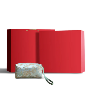 Red Gift Box with Chinoiserie Brocade Wallet Inside.