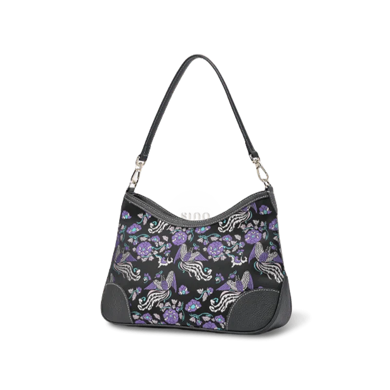 Luxury Shu Brocade Shoulder Bag with Classic Phoenix & Peony Motif - SinoCultural -- FJ110635