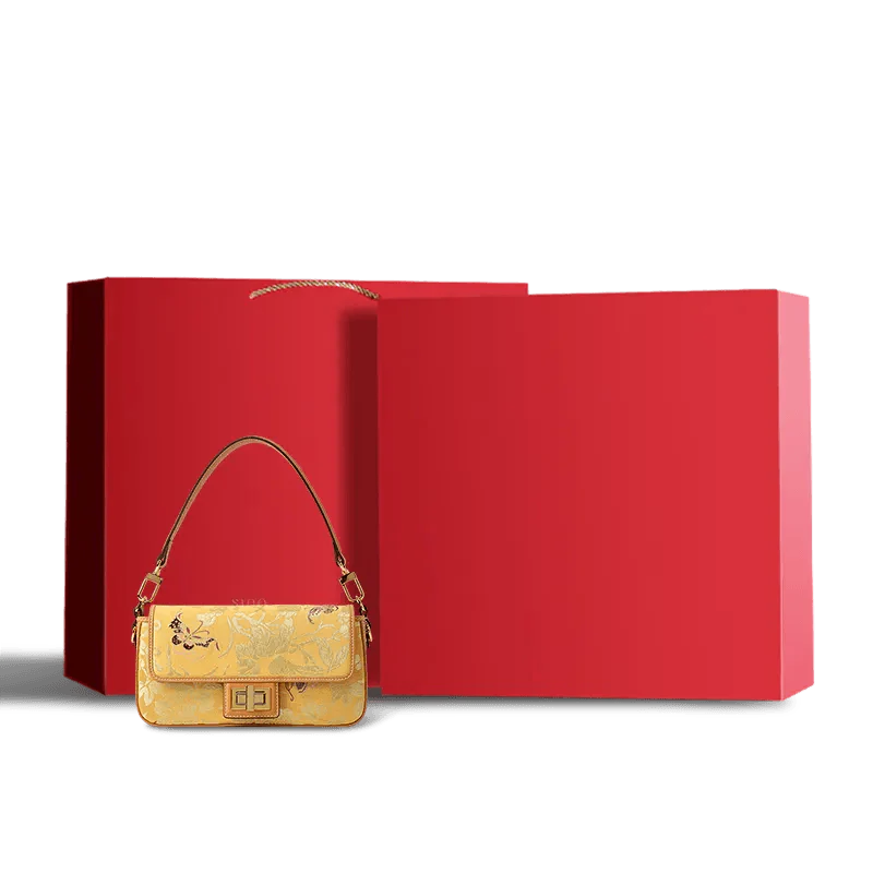 Luxury Yunjin Brocade Leather Handbag with Embroidered Butterfly Pattern - SinoCultural -- FJ220681