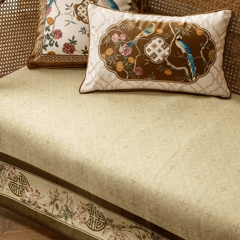 Chinoiserie Magnolia & Longevity Pattern Sofa Slipcover - SinoCultural -- S0C003A9090