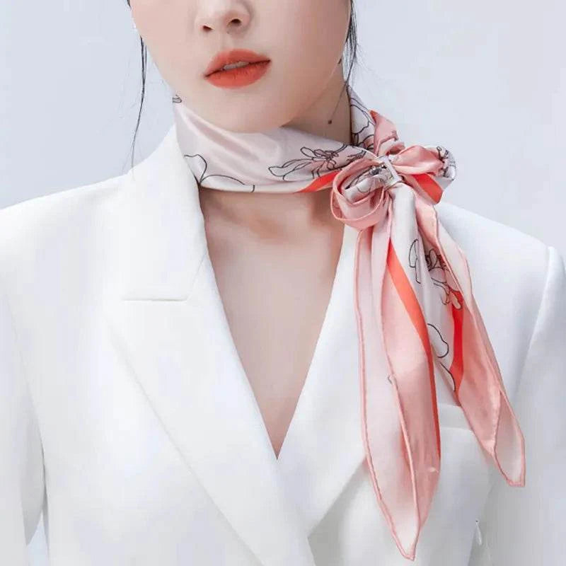 Mulberry Silk 16 Momme Square Scarf Magnolia Blossom Design 68 x 68 Cm - SinoCultural -- SS019-1
