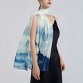 100% Mulberry Silk Ink Wash Landscape Design Long Scarf 180 x 50 Cm - SinoCultural -- LS076-1