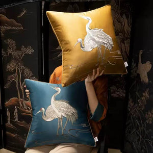 Chinoiserie Peony and Peacock Embroidered Throw Pillow for Sofa Bed Decor - SinoCultural -- SJZBZ083B45A