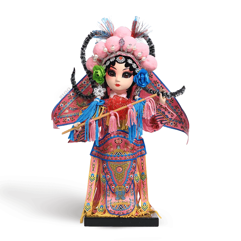 9-Inch Handmade Chinese Doll – Peking Opera Warrior Mu Guiying Collectible - SinoCultural -- XJK0901