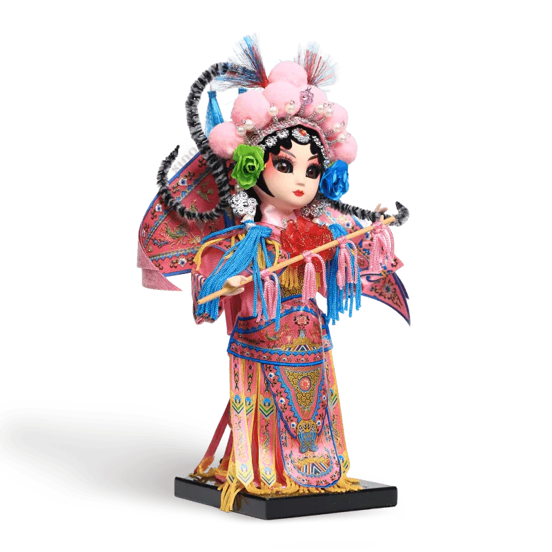9-Inch Handmade Chinese Doll – Peking Opera Warrior Mu Guiying Collectible - SinoCultural -- XJK0901