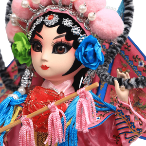 9-Inch Handmade Chinese Doll – Peking Opera Warrior Mu Guiying Collectible - SinoCultural -- XJK0901