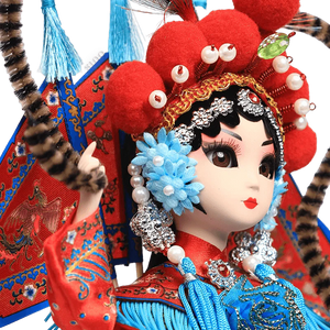 9-Inch Handmade Chinese Doll – Peking Opera Warrior Mu Guiying Collectible - SinoCultural -- XJK0901
