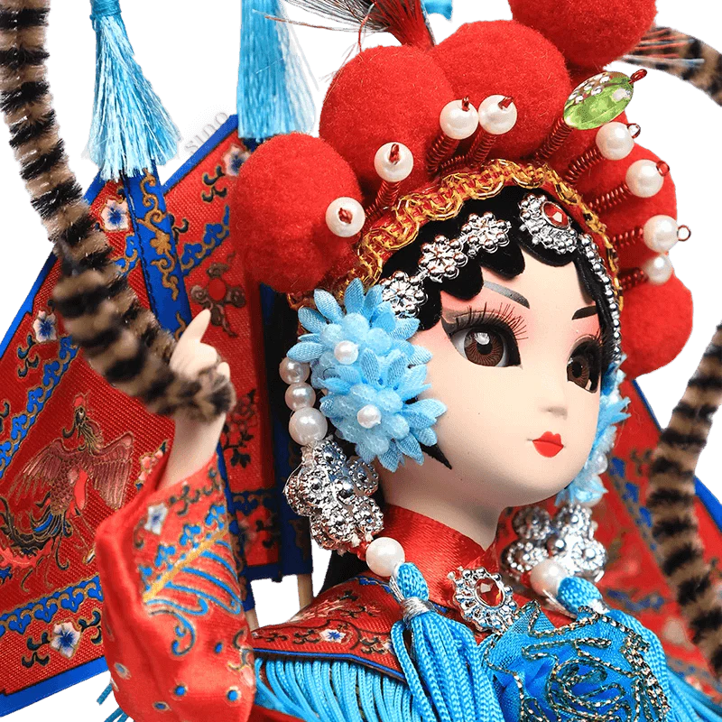 9-Inch Handmade Chinese Doll – Peking Opera Warrior Mu Guiying Collectible - SinoCultural -- XJK0901