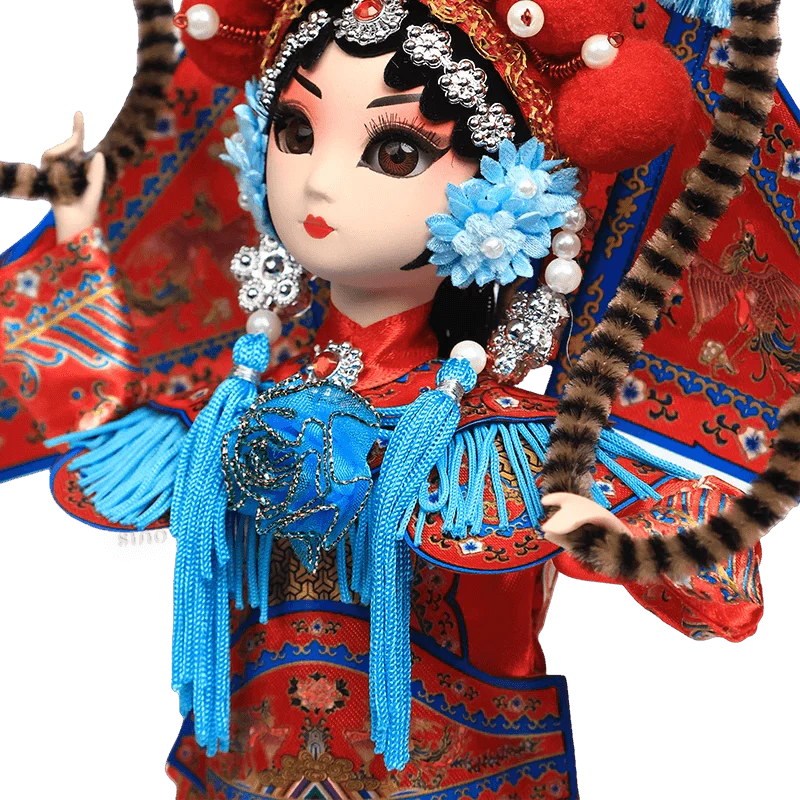 9-Inch Handmade Chinese Doll – Peking Opera Warrior Mu Guiying Collectible - SinoCultural -- XJK0901