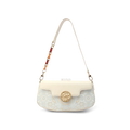 White octagonal brocade shoulder bag with gradient pattern.
