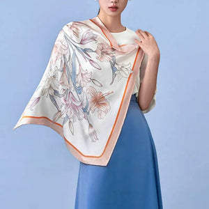 100% Mulberry Silk Summer Lily Square Scarf 70 x 70 Cm - SinoCultural -- SS024-1