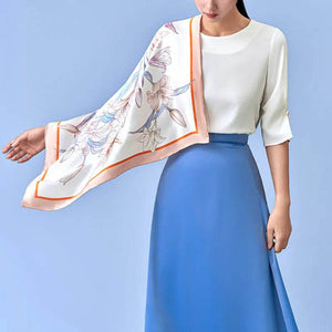 100% Mulberry Silk Summer Lily Square Scarf 70 x 70 Cm - SinoCultural -- SS024-1