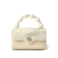 Front view: Orchid butterfly embroidered silk handbag.