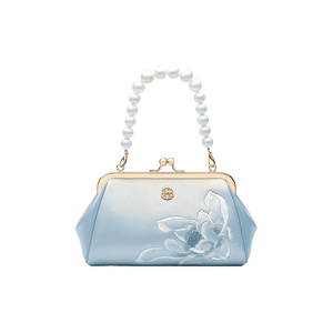 Embroidery Leather Kiss Lock Clutch Bag Lotus Evening Handbag - SinoCultural -- P220251