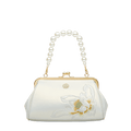 Embroidery Leather Kiss Lock Clutch Bag Lotus Evening Handbag - SinoCultural -- P220251