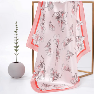 Mulberry Silk 16 Momme Square Scarf Magnolia Blossom Design 68 x 68 Cm - SinoCultural -- SS019-1