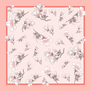 Mulberry Silk 16 Momme Square Scarf Magnolia Blossom Design 68 x 68 Cm - SinoCultural -- SS019-1