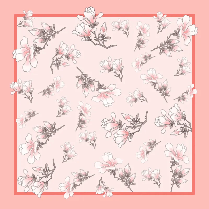 Mulberry Silk 16 Momme Square Scarf Magnolia Blossom Design 68 x 68 Cm - SinoCultural -- SS019-1