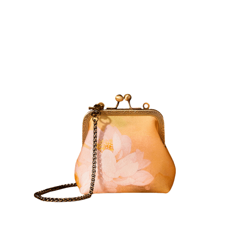 Mulberry Silk Retro Gold Mini Coin Purse Wallet Lotus - SinoCultural -- LD570602G