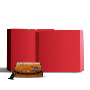 Luxury Red Gift Box with Vintage Chinoiserie Bamboo Clutch.