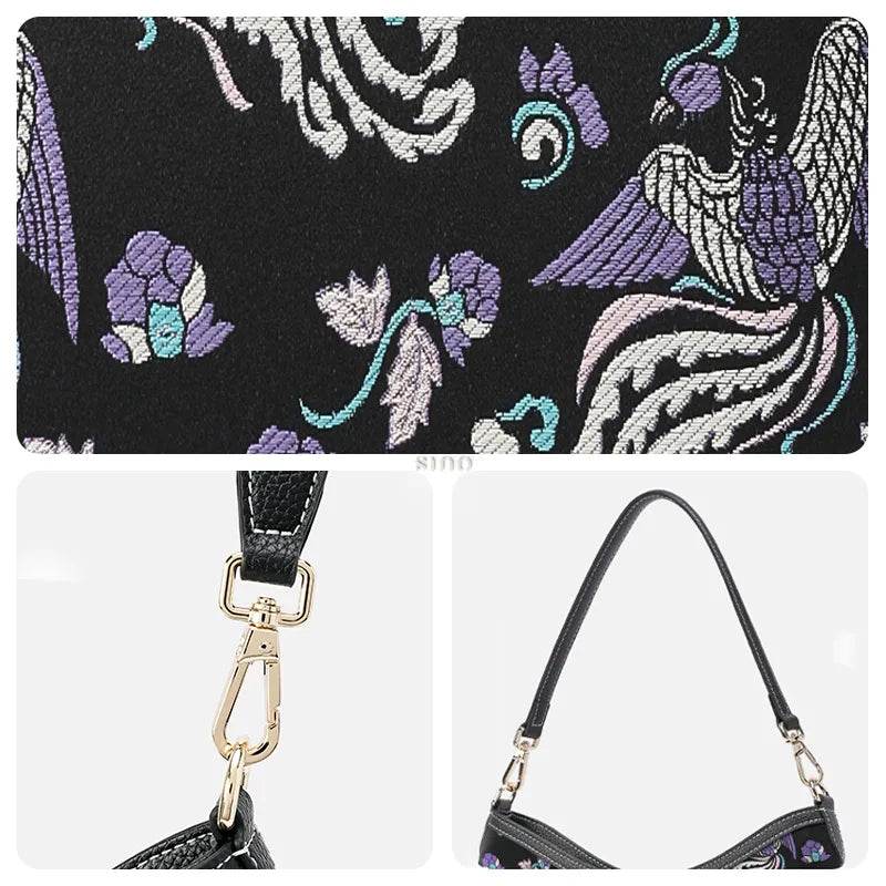 Luxury Shu Brocade Shoulder Bag with Classic Phoenix & Peony Motif - SinoCultural -- FJ110635