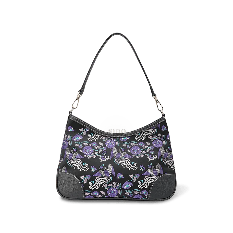 Luxury Shu Brocade Shoulder Bag with Classic Phoenix & Peony Motif - SinoCultural -- FJ110635