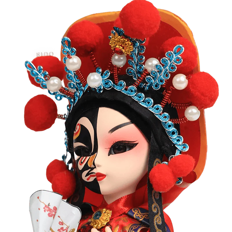 6-Inch Vintage Chinese Dolls - Handcrafted Sichuan Opera Face-Changing Red Art - SinoCultural -- QQ0665