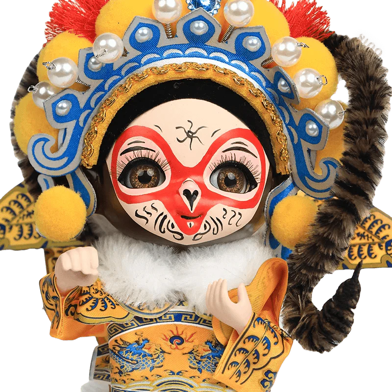 6-Inch Vintage Chinese Dolls - Handmade Peking Opera Wukong Art Collectible - SinoCultural -- QJ0508