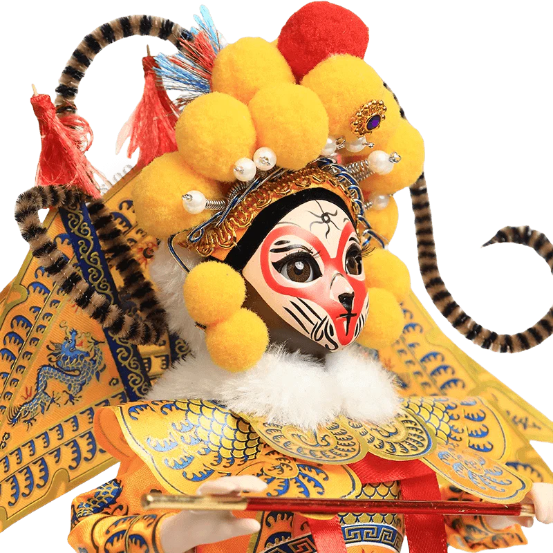 9-Inch Vintage Chinese Dolls - Handmade Peking Opera Wukong Art Collectible - SinoCultural -- XОK090E