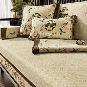 Chinoiserie Magnolia & Longevity Pattern Sofa Slipcover - SinoCultural -- S0C003A9090