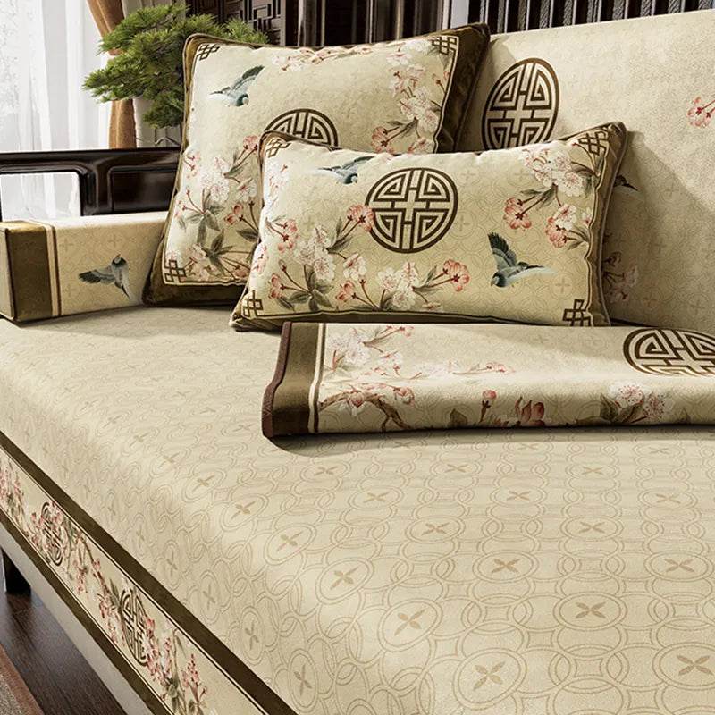 Chinoiserie Magnolia & Longevity Pattern Sofa Slipcover - SinoCultural -- S0C003A9090