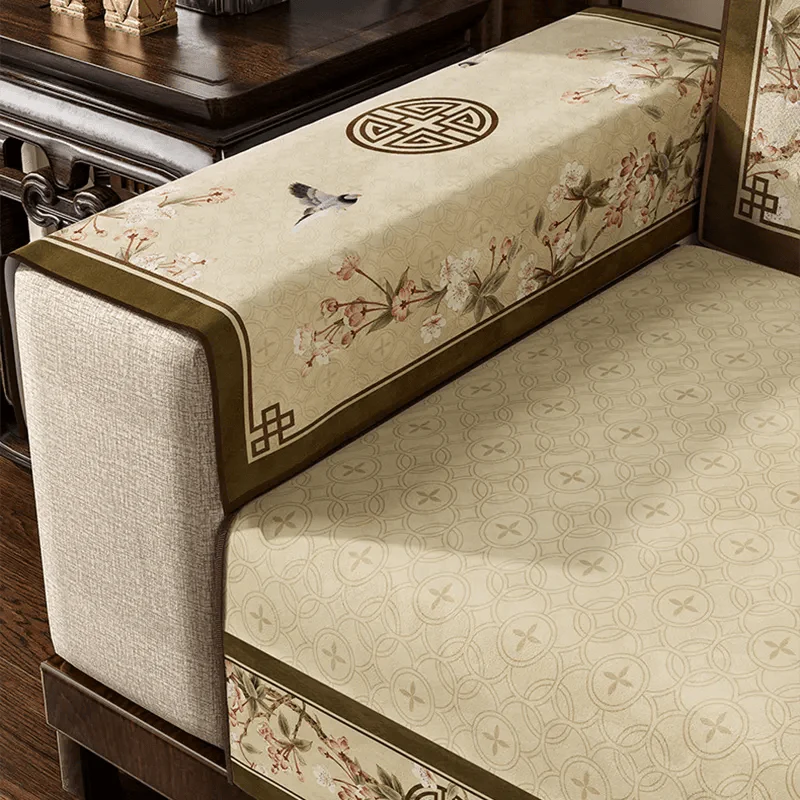 Chinoiserie Magnolia & Longevity Pattern Sofa Slipcover - SinoCultural -- S0C003A9090