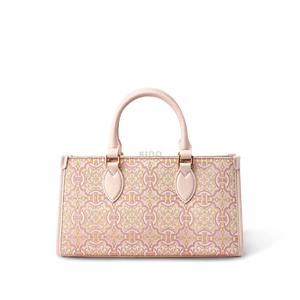 Song Brocade Leather Handbag – Pink & Gold DingSheng Motif - SinoCultural -- FJ120770