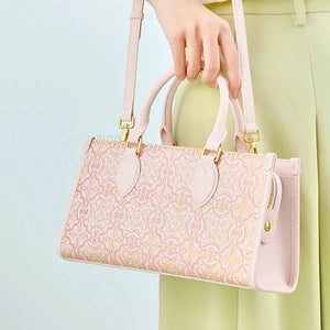 Song Brocade Leather Handbag – Pink & Gold DingSheng Motif - SinoCultural -- FJ120770