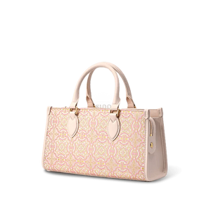 Song Brocade Leather Handbag – Pink & Gold DingSheng Motif - SinoCultural -- FJ120770