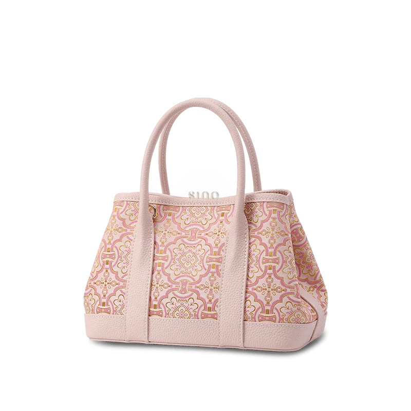 Song Brocade Pink DingSheng Motif Embroidery Leather Crossbody Bag - SinoCultural -- FJ110692
