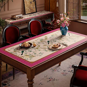 Distanced view of luxury floral leather table mat texture.