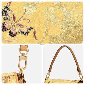 Luxury Yunjin Brocade Leather Handbag with Embroidered Butterfly Pattern - SinoCultural -- FJ220681