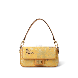 Luxury Yunjin Brocade Leather Handbag with Embroidered Butterfly Pattern - SinoCultural -- FJ220681