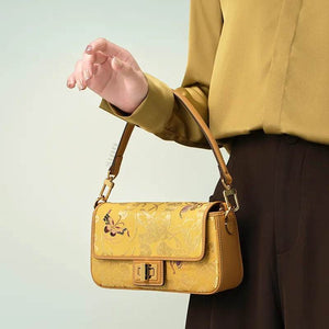 Luxury Yunjin Brocade Leather Handbag with Embroidered Butterfly Pattern - SinoCultural -- FJ220681