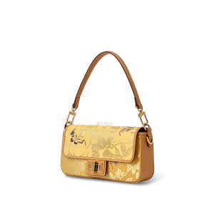 Luxury Yunjin Brocade Leather Handbag with Embroidered Butterfly Pattern - SinoCultural -- FJ220681