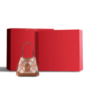 Red gift box for brocade bucket bag.