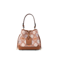 Front view: Zhuang brocade chrysanthemum meander bucket bag.