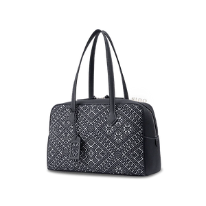 Zhuang Brocade Flying Swallow Motif Embroidered Leather Handbag - SinoCultural -- FJ110689