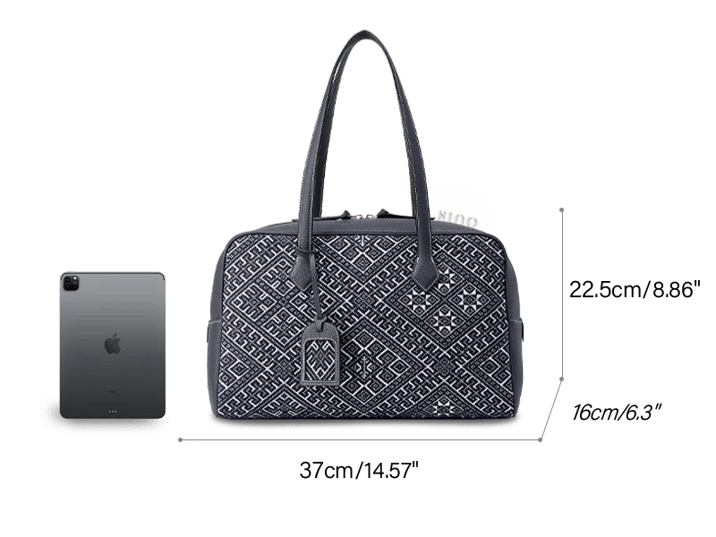 Zhuang Brocade Flying Swallow Motif Embroidered Leather Handbag - SinoCultural -- FJ110689