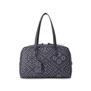 Zhuang Brocade Flying Swallow Motif Embroidered Leather Handbag - SinoCultural -- FJ110689