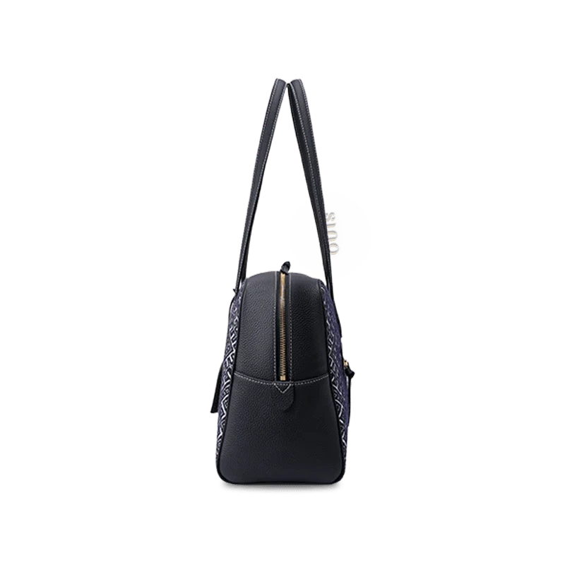 Zhuang Brocade Flying Swallow Motif Embroidered Leather Handbag - SinoCultural -- FJ110689