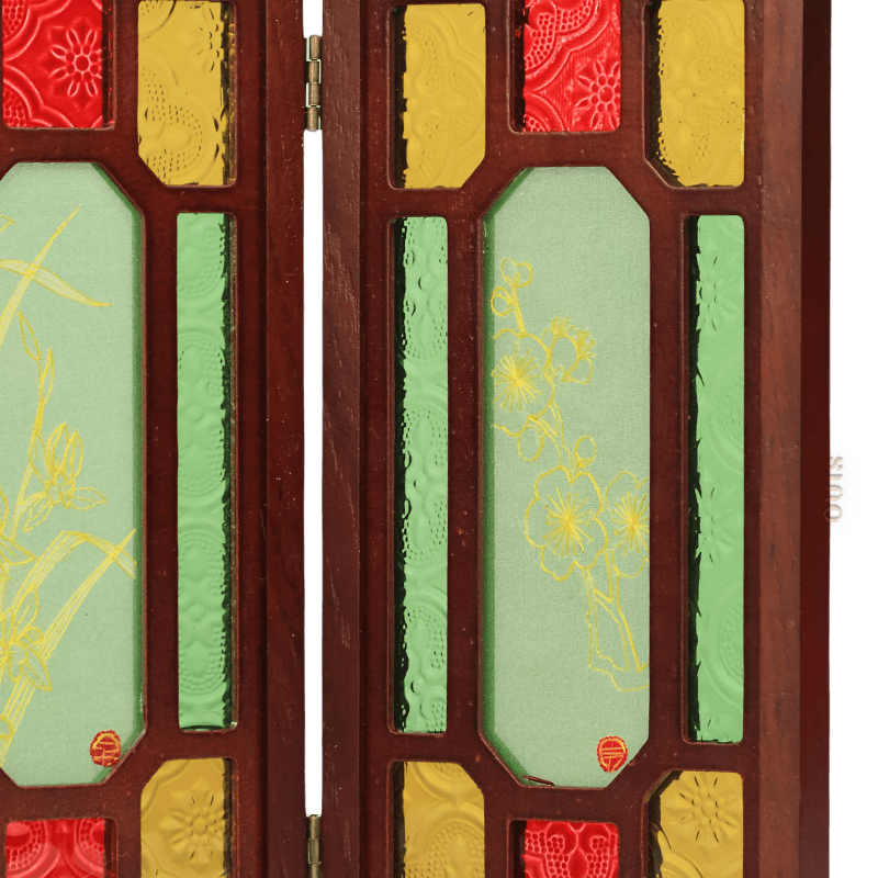 Hand-Embroidered Cantonese Mansion Window Ornament in Sandalwood Frame - SinoCultural -- BXL06WCS174A08