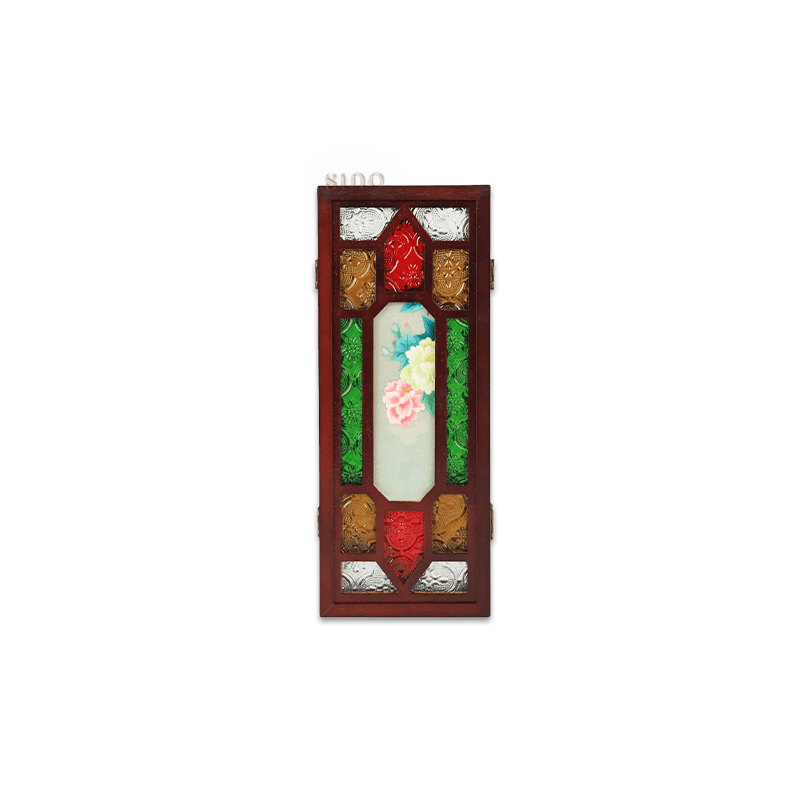 Hand Embroidery Peony Flower Rosewood Cantonese Mansion Window Ornament - SinoCultural -- BXL06WCS174A07